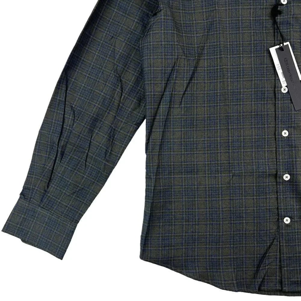 New Dylan Gray Men US L Dress Shirt Button Down Long Sleeve Gray Olive Plaid - Picture 4 of 12